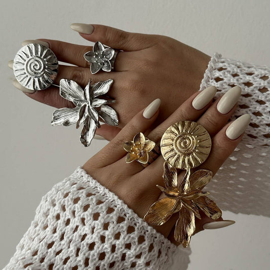 FASHIONABLE STACKING IRREGULAR HOLLOW ALLOY RING