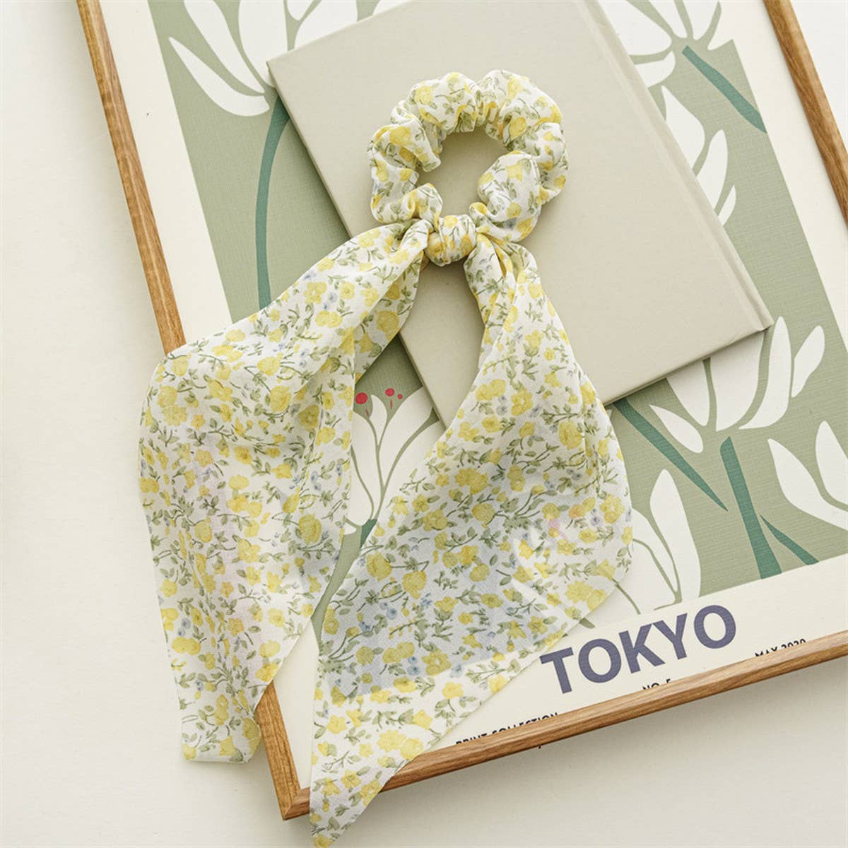 SMALL FRESH FLORAL PLAID RIBBON HAIR TIE_CWAHA1084