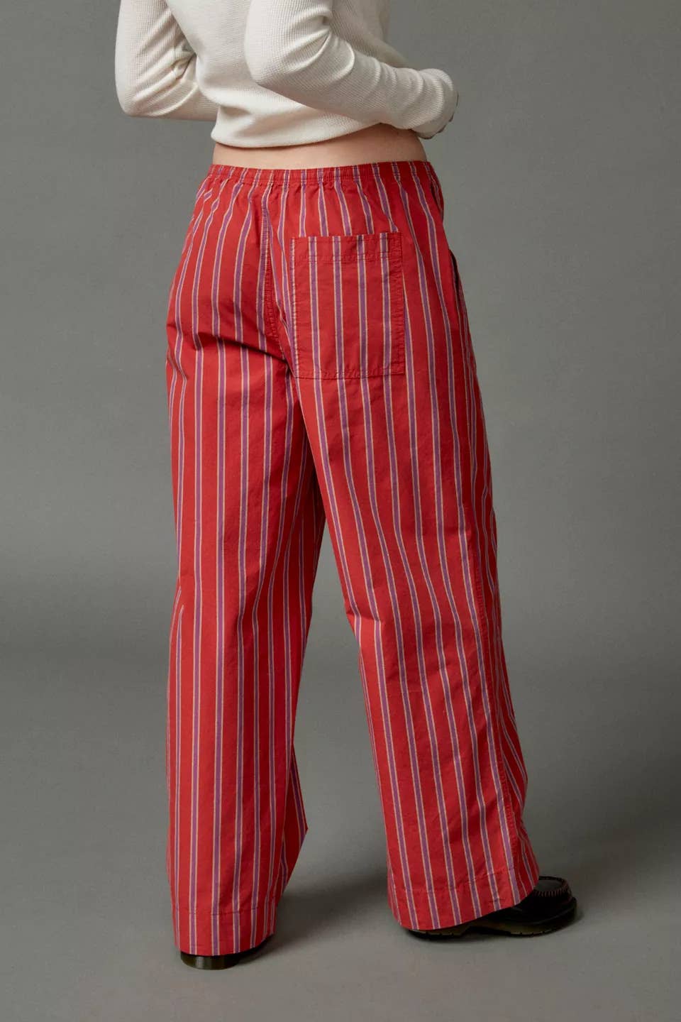 Striped street drawstring straight-leg pants