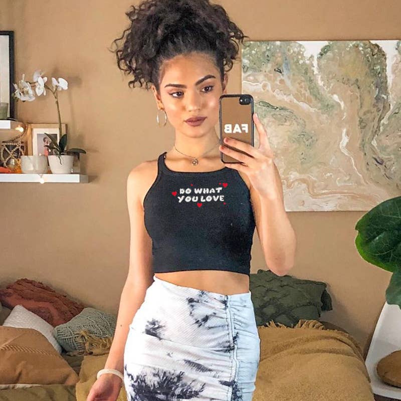 INS style letter print slim fit crop cami top