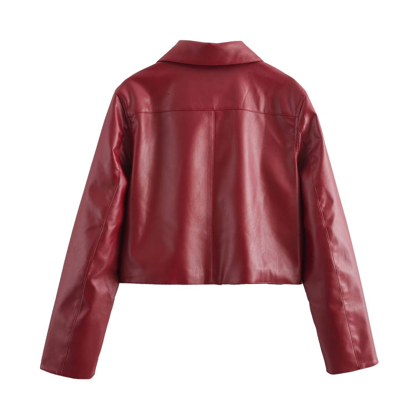 STYLISH SHORT PU LEATHER JACKET IN A SOLID COLOR
