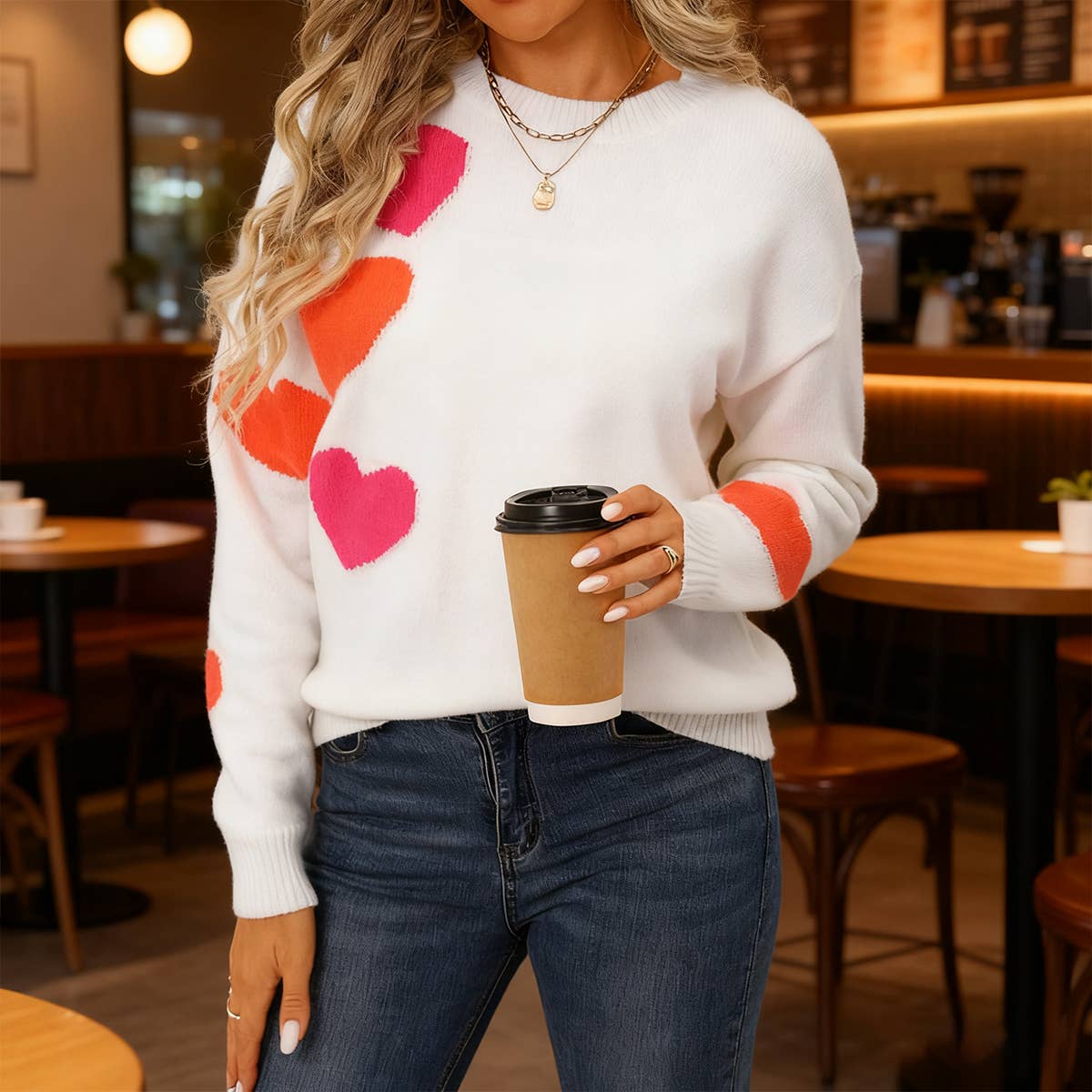 Valentine's Day jacquard round-neck sweater