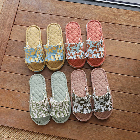 Floral Cotton Floor Slippers with Thick Sole