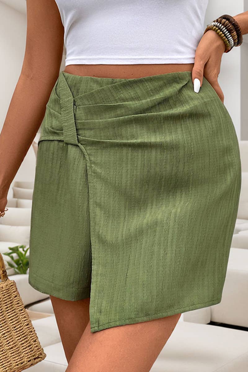 CWBSP0436_2025 NEW SUMMER TEXTURE SOLID COLOR SKIRT PANTS