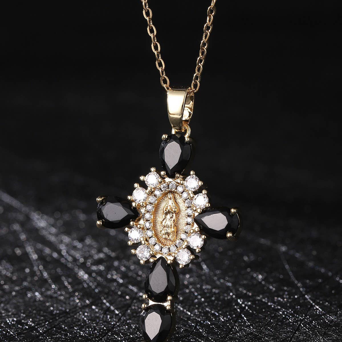 Zirconia Pendant Virgin Mary Cross Necklace_CWMM5867