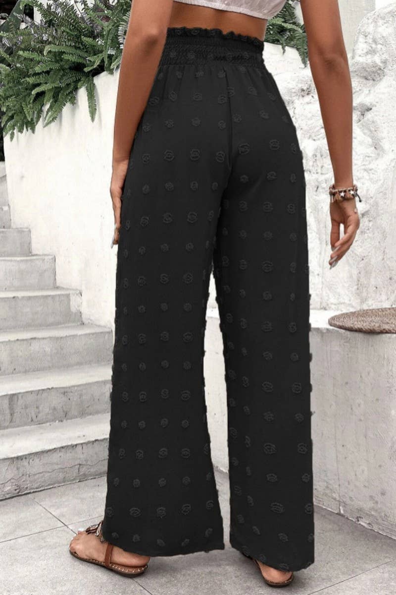 CWBLP0686_HIGH WAIST JACQUARD WIDE LEG CASUAL LONG PANTS