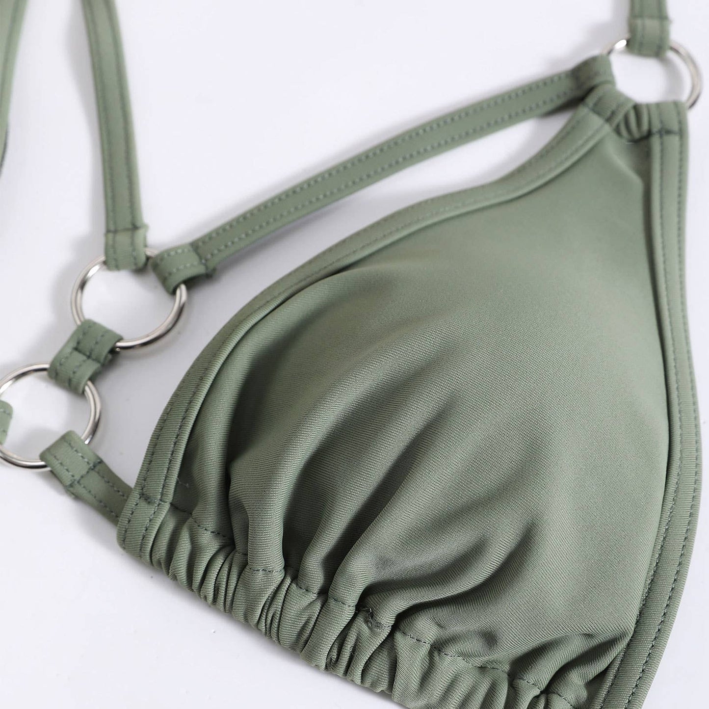 Metal Ring Bikini Set - Solid Color Swimsuit