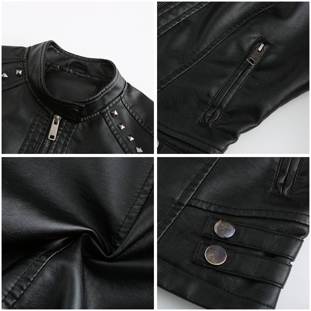 Studded leather jacket for women