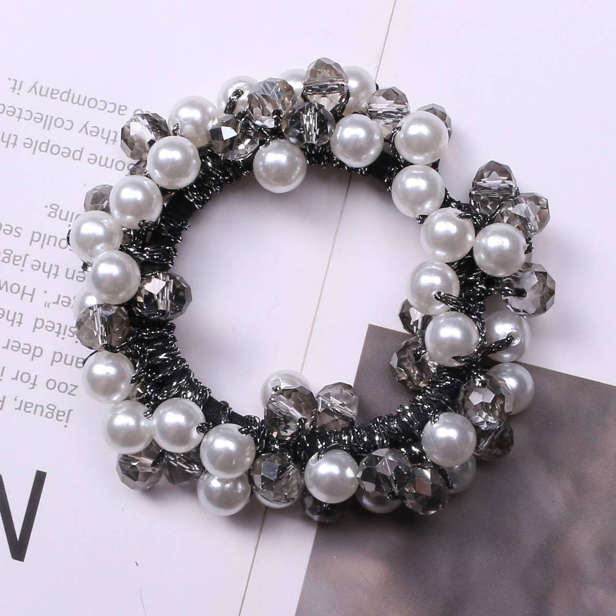 Fashion Pearl Crystal Hair Band Bun Ponytail Tie_CWAHA6768