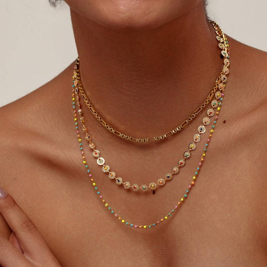 TITANIUM STEEL OIL DROP THREELAYER STACKINGNECKLACE