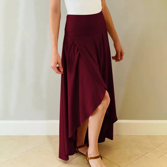 An elegant and flowing ruffled slit skirt