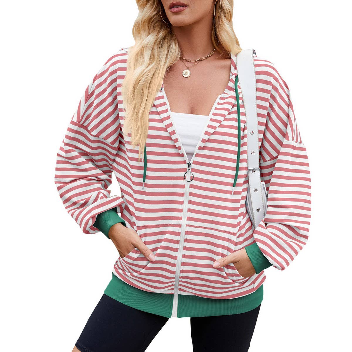 Striped hooded long-sleeved hoodie