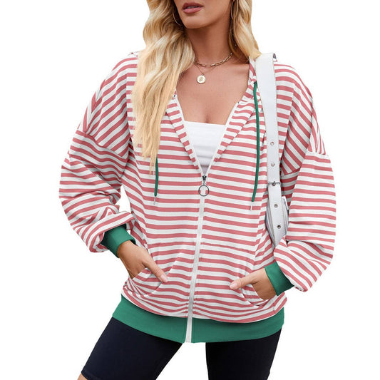 Striped hooded long-sleeved hoodie