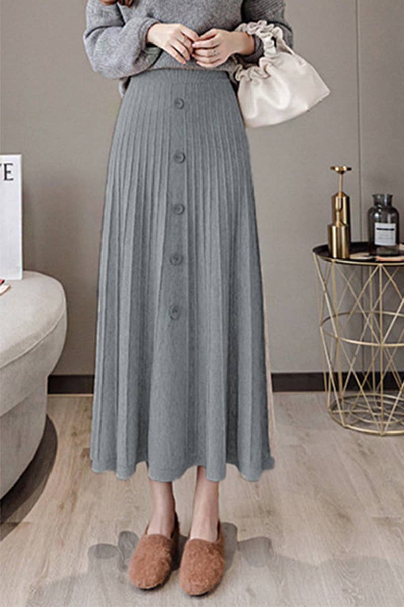 SINGLE BREASTED HIGH WAIST KNITTED SKIRT