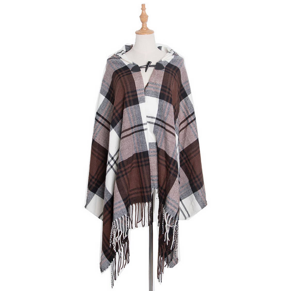 HORN BUTTON BOHEMIAN HOODED CAPE SHAWL