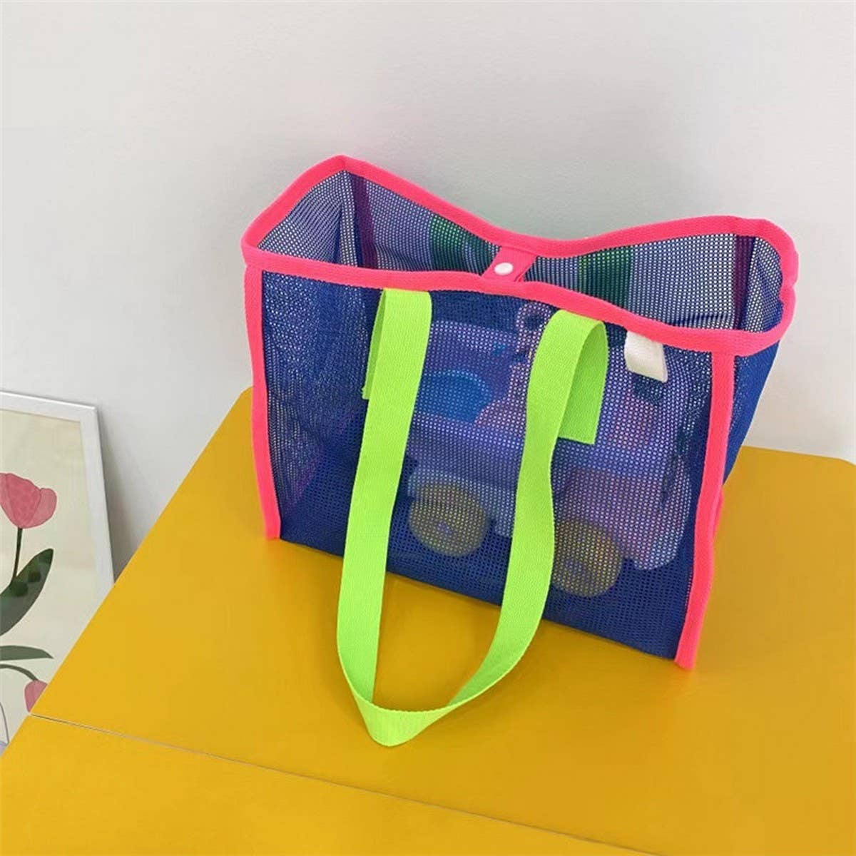 MESH CONTRAST COLOR BEACH TRAVEL STORAGE BAG_CWAB1916