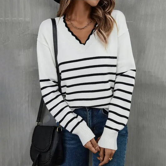 Striped V-neck sweater pullover base