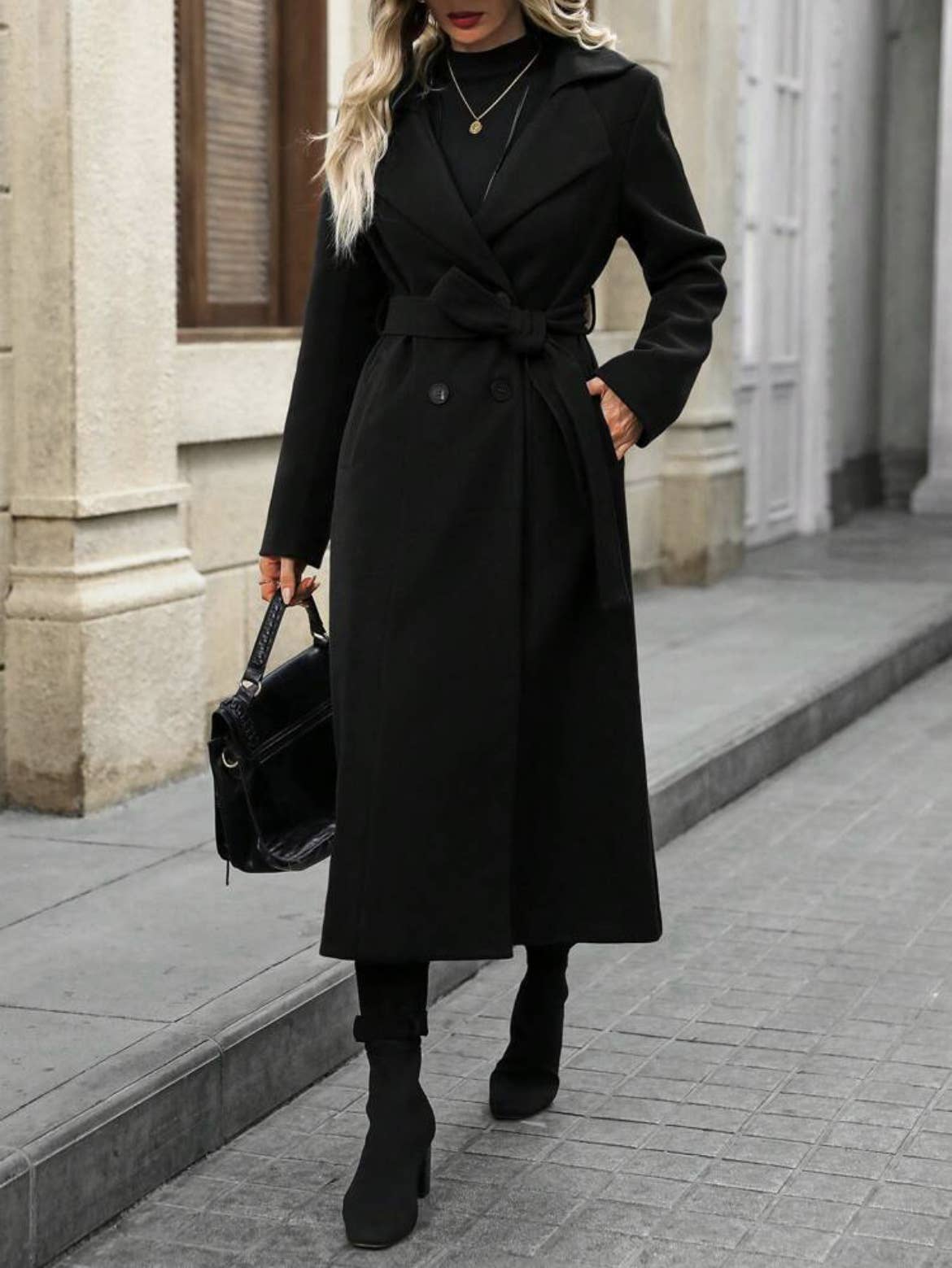 Lapel tie double-breasted and long coat