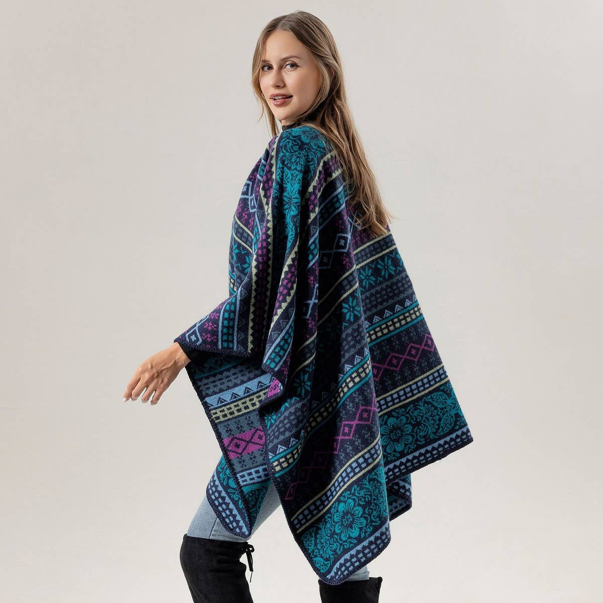 LINE PATTERN SCARF THICKENED KNITTED CAPE SHAWL