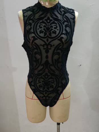 Sexy geometric pattern semi-transparent jumpsuit