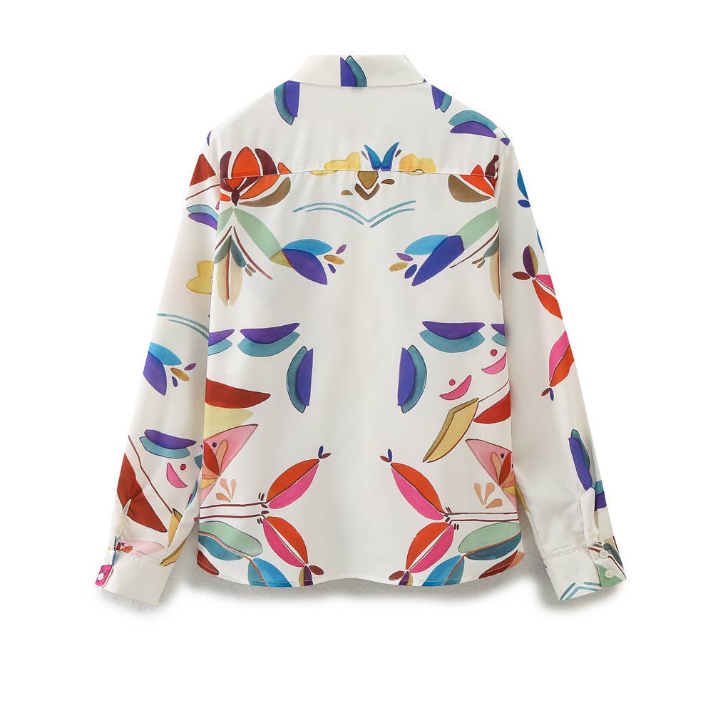 LONG-SLEEVED PRINTED POPLIN SHIRT AND PANTS SUIT