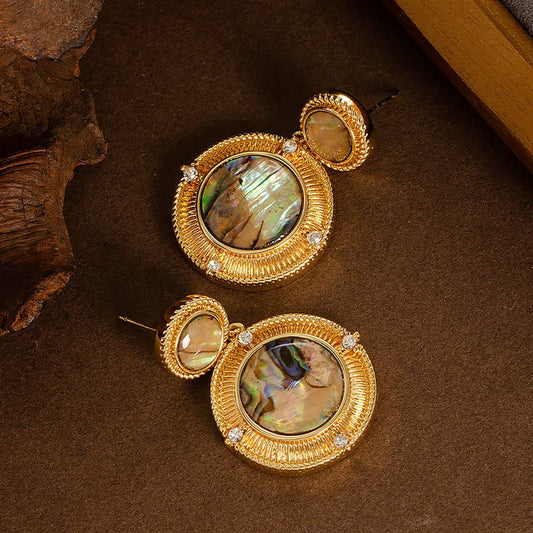 COLORFUL ABALONE EARRINGS WITH DIAMOND AND ZIRCON