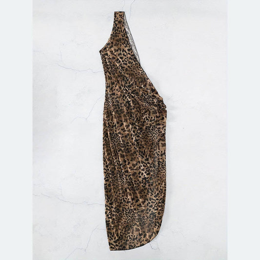 Leopard Print Sling Beach Skirt with High Slit