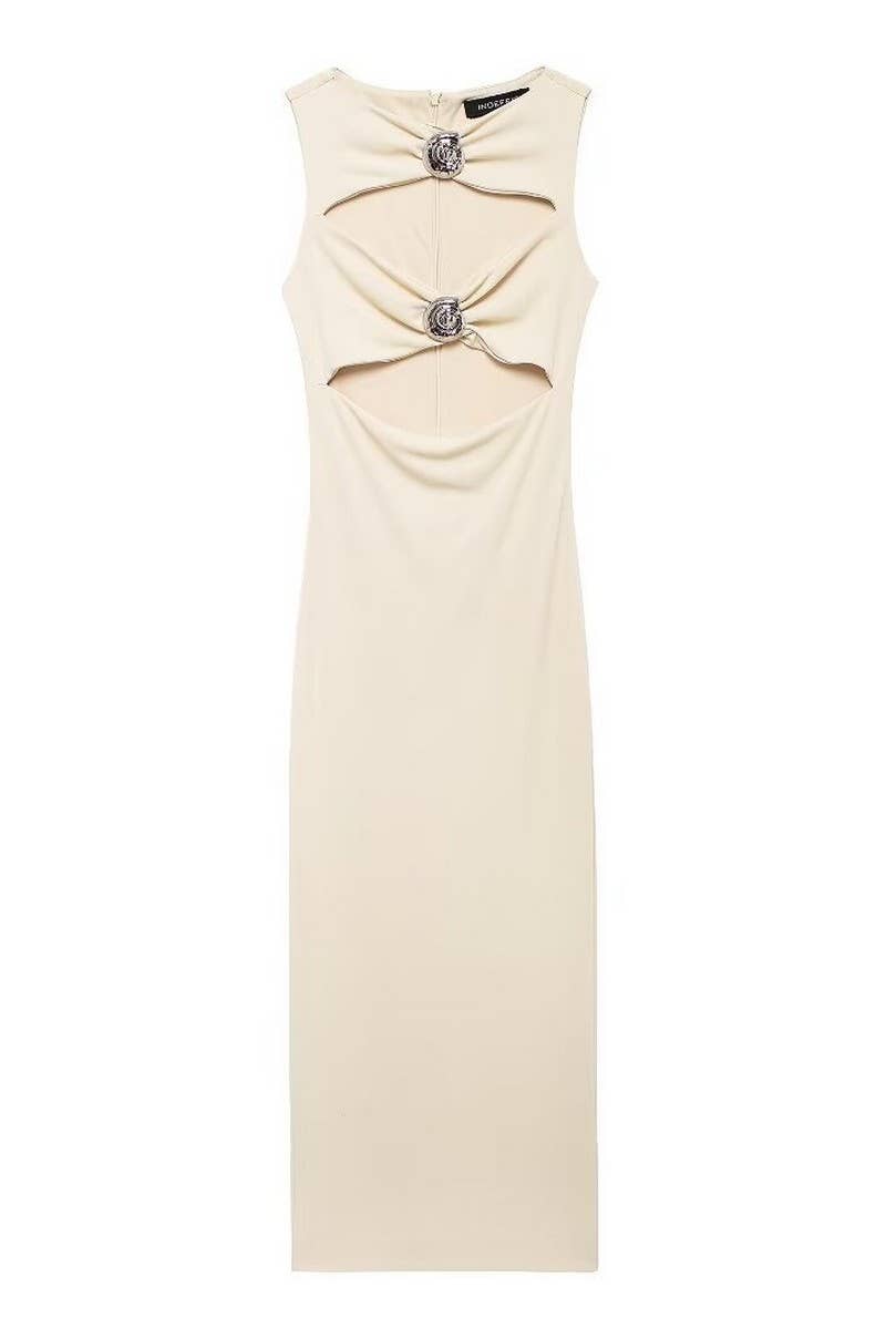 CWDMD4176_ROUND NECK SLEEVELESS WAIST-BARING SLIT DRESS
