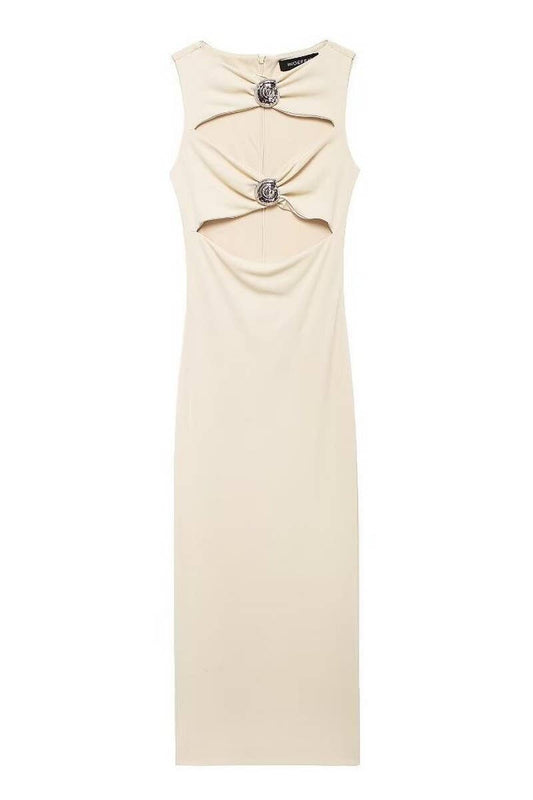 CWDMD4176_ROUND NECK SLEEVELESS WAIST-BARING SLIT DRESS