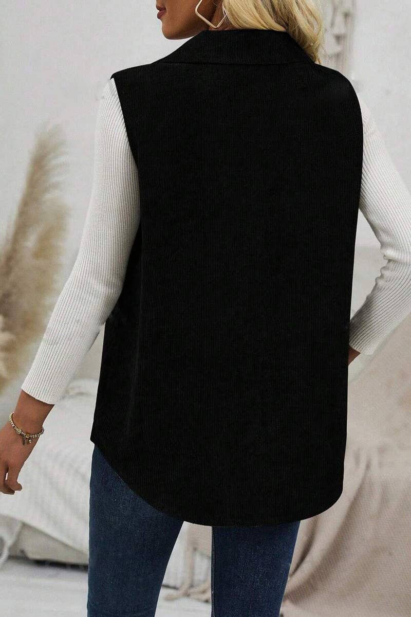 FLAP DETAILS BUTTON FRONT CORDUROY VEST COAT