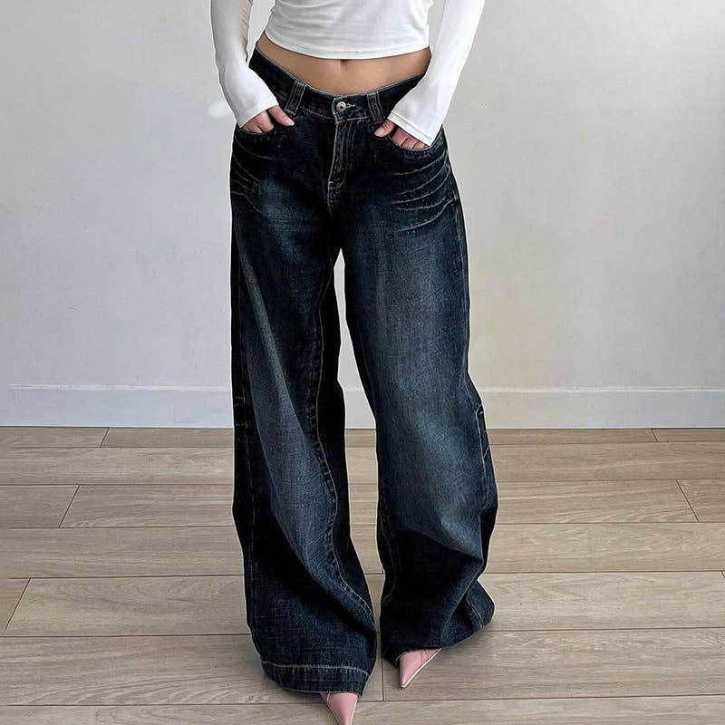 VINTAGE WASH WASH STRAIGHT LEG WIDE-LEG JEANS