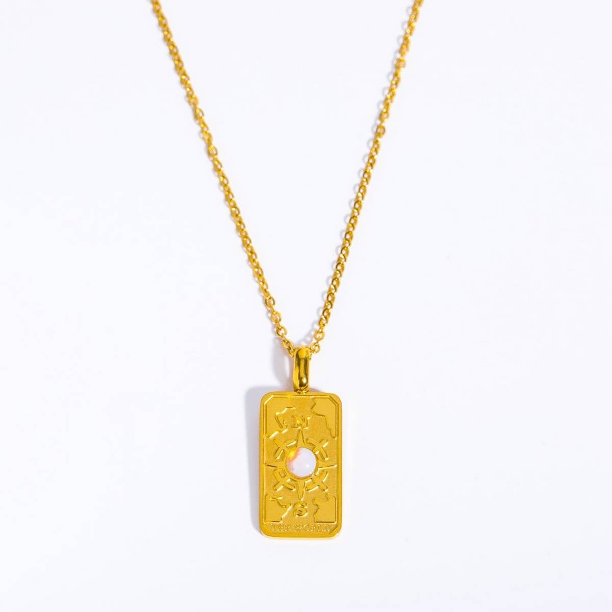 STAINLESS STEEL 3D RELIEF OPAL PENDANT NECKLACE_CWMM3908