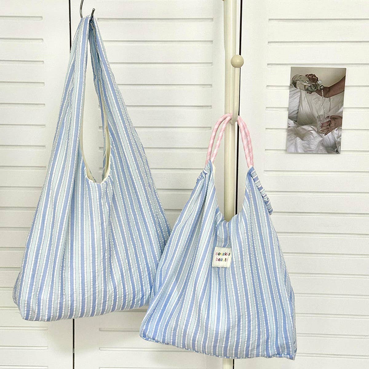 STRIPED LIGHTWEIGHT LARGE CAPACITY CANVAS BAG_CWAB3094