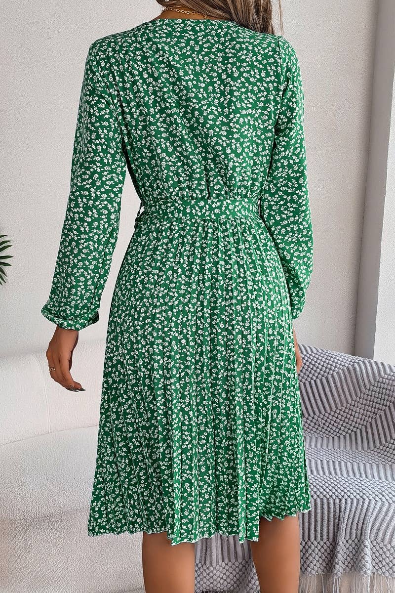 CWDSD4657_LONG-SLEEVED FLORAL PLEATED ONE-PIECE SKIRT