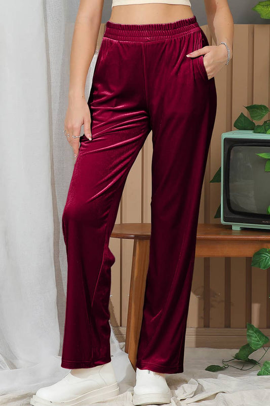 CWBLP417_WAIST BAND CASUAL VELVET LONG PANTS WITH POCKETS