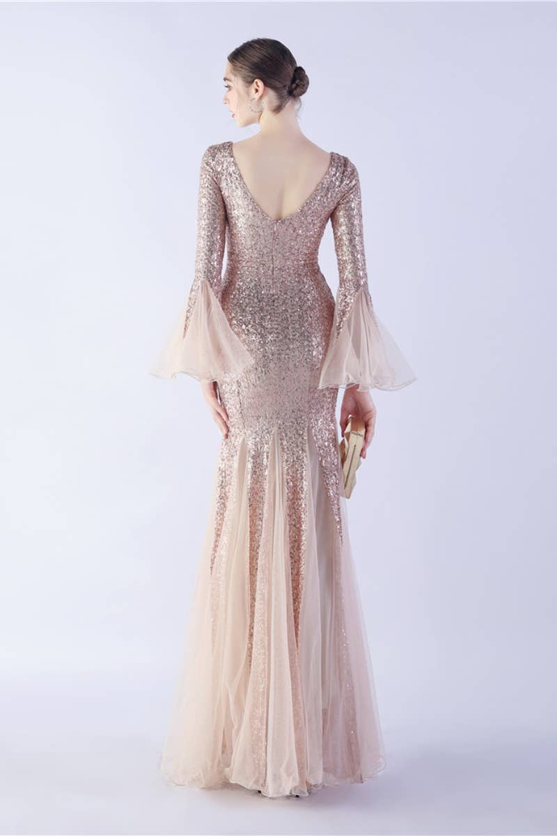 CWDMD3627_WAVY MESH BANQUET STAGE SEQUIN DRESS DRESS LONG