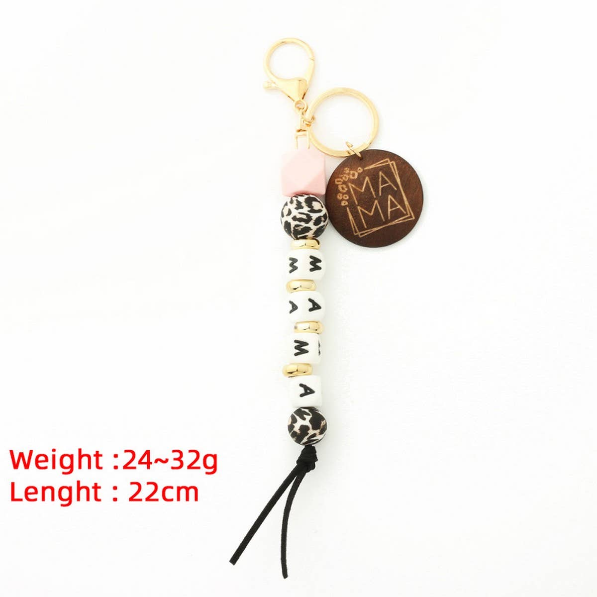 Silicone Bead Keychain with Letter and Wooden Disc_CWAB5104