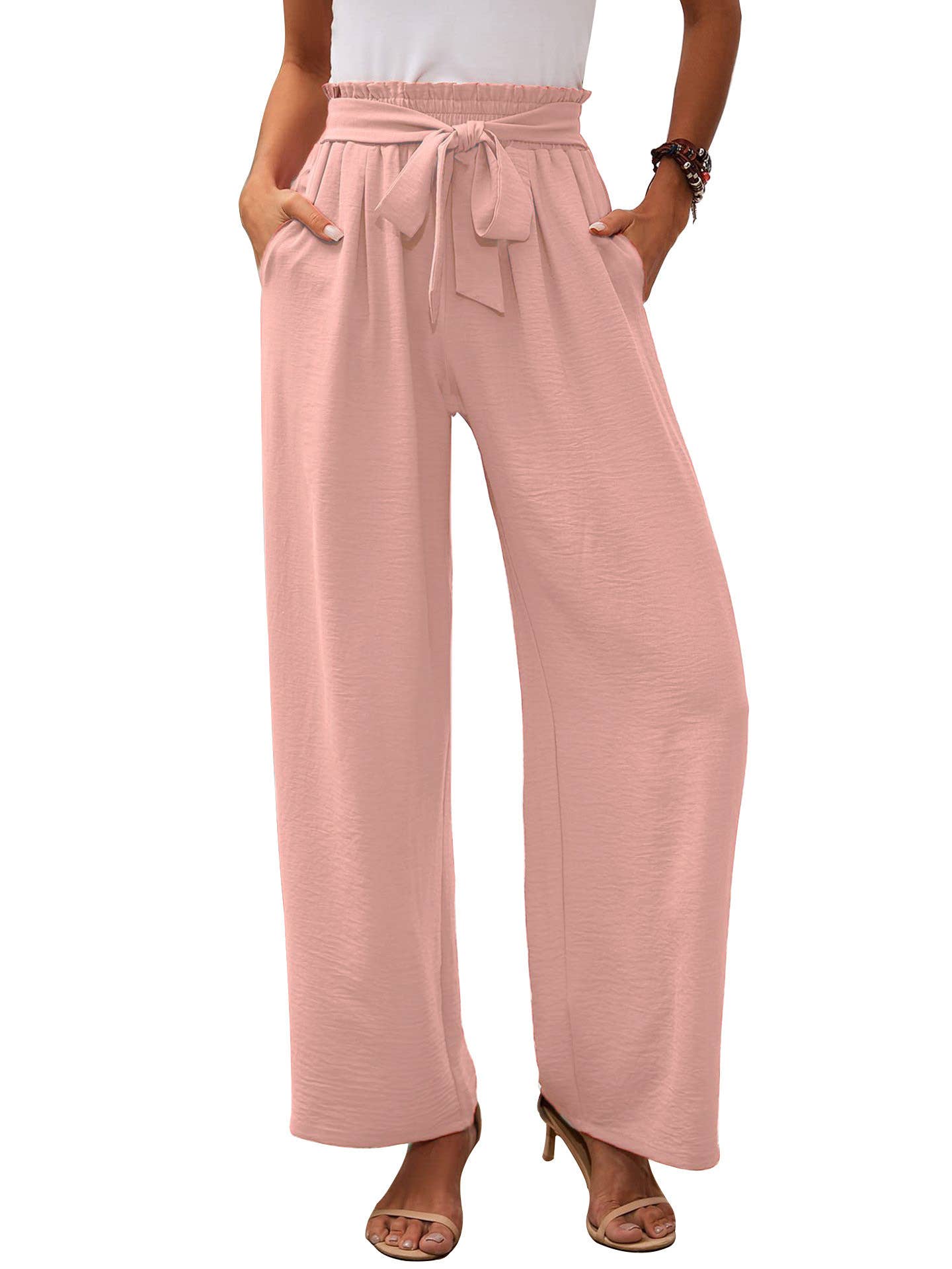High waist adjustable lace-up wide leg slacks