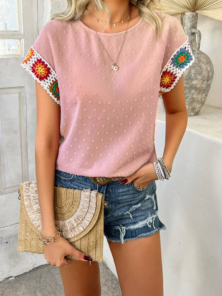 Temperament casual polka dot embroidery top