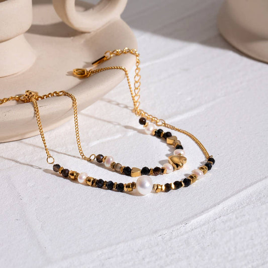 18K Gold Pearl & Natural Black Onyx Bracelet_CWAJE4889