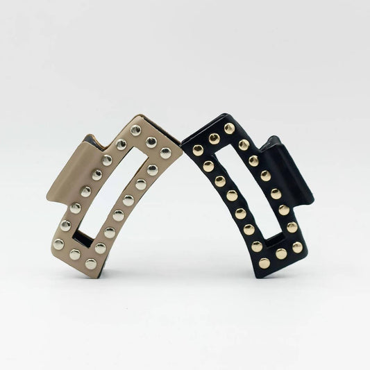 9cm Rectangular Faux Leather Studded Hair Claw_CWAHA6366