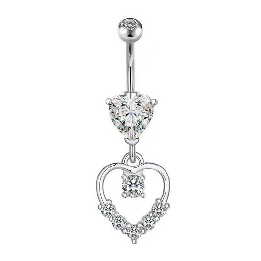 Zircon Heart Navel Ring Hypoallergenic Steel_CWMM9313