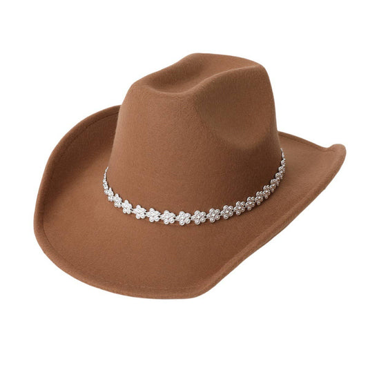 Rhinestone Wool Felt Western Cowboy Fedora Hat_CWAH3637