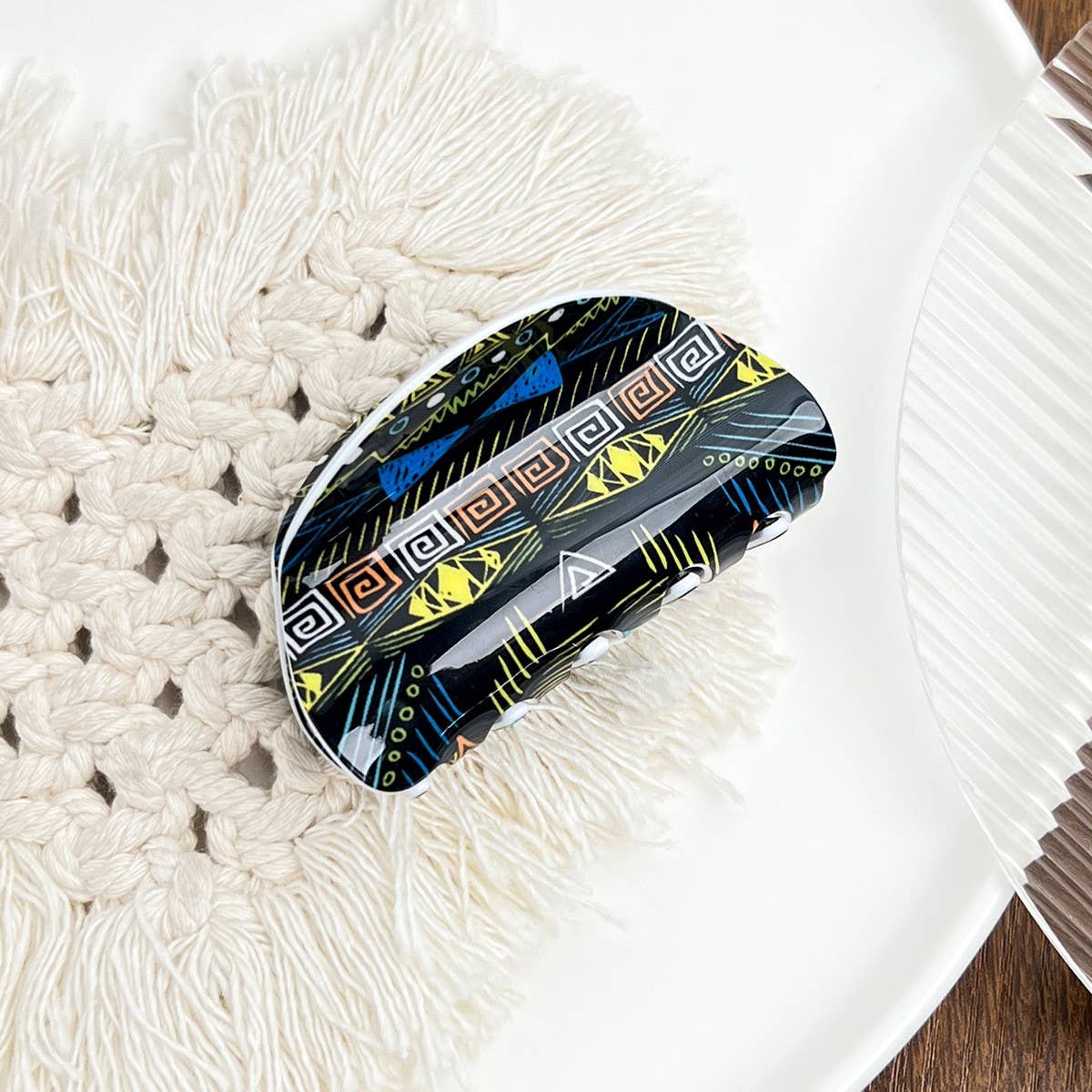 Bohemian Polka Dot Acrylic Hair Claw Unique Design_CWAHA2074