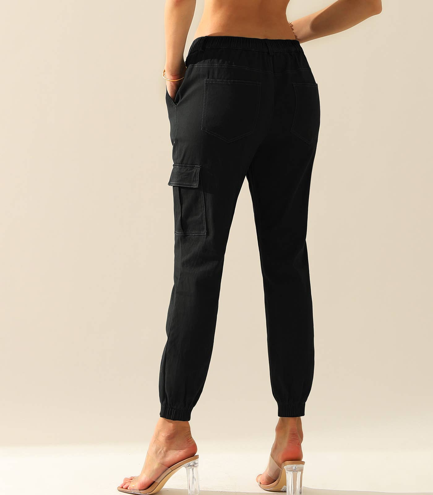 CWBLP400_Elastic Waist Cargo Pants Cotton Cargo Work Pants