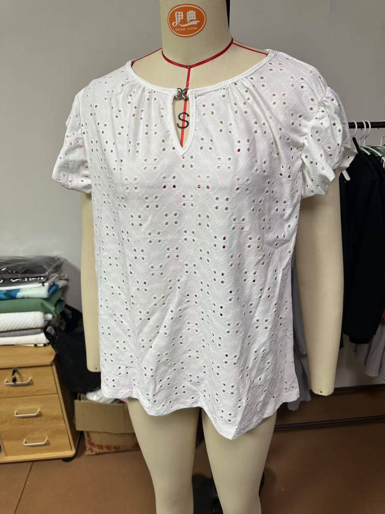 Jacquard V-neck pusher short-sleeved T-shirt