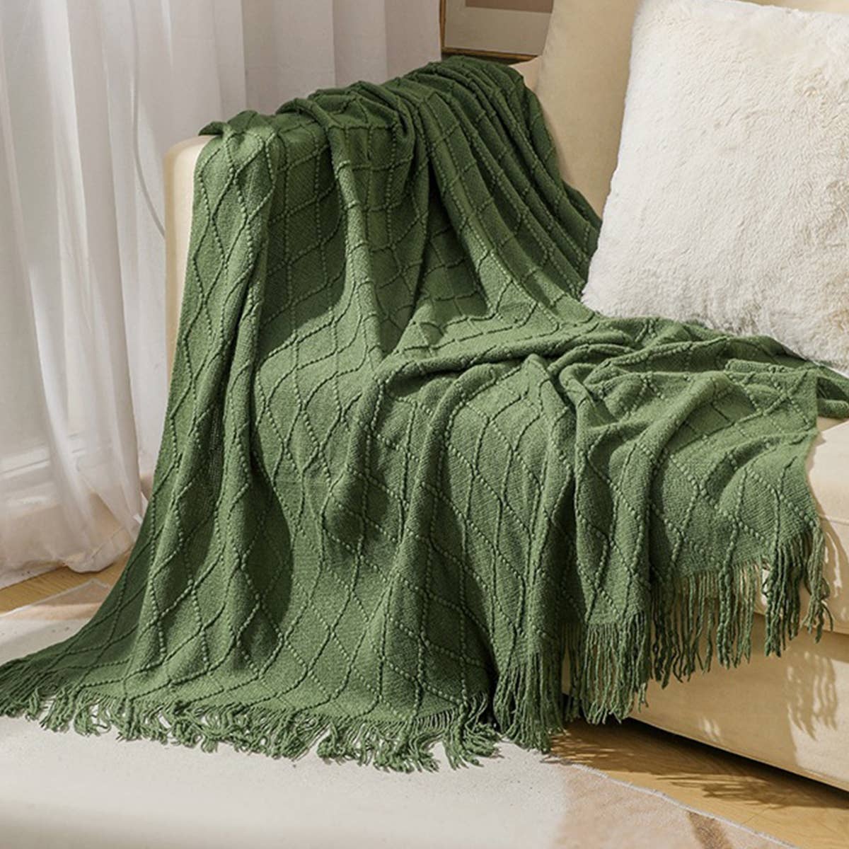 KNITTED TASSEL THIN BLANKET SOFA BLANKET