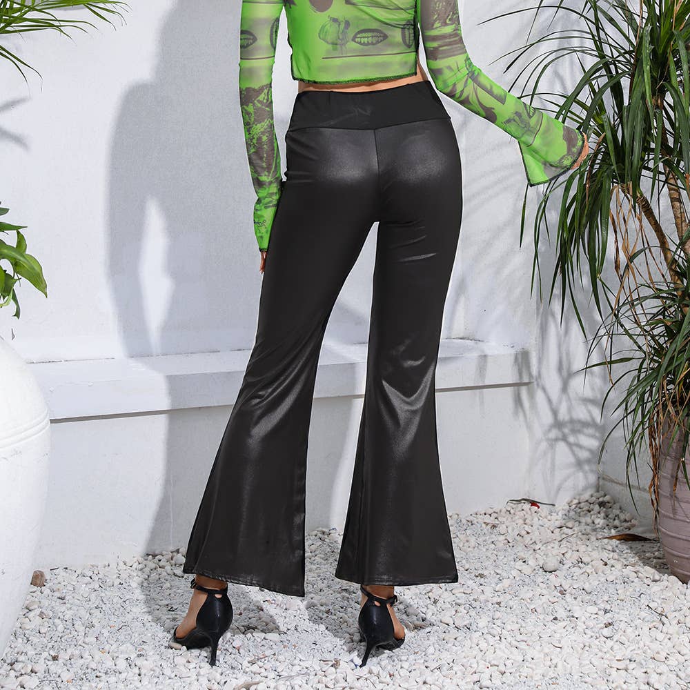 STRETCH SLIM-FIT SPLICING WIDE LEG FLARED PANTS