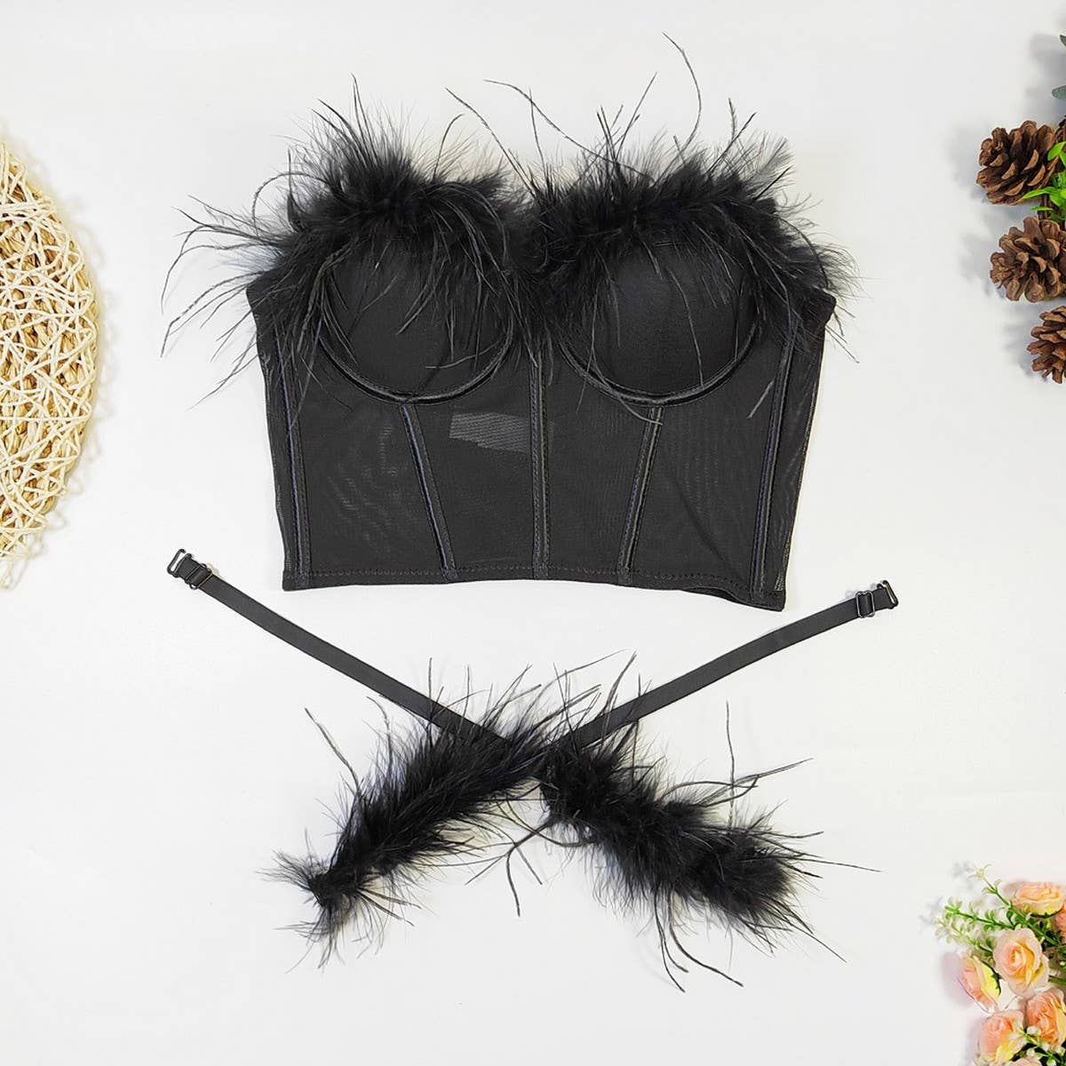 HIGH-END OSTRICH FEATHER FISHBONE TUBE TOP