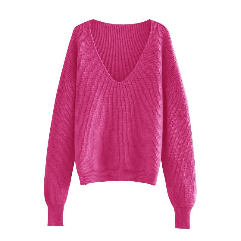 SLOUCHY V-NECK SWEATER WITH THICK LONG SLEEVES